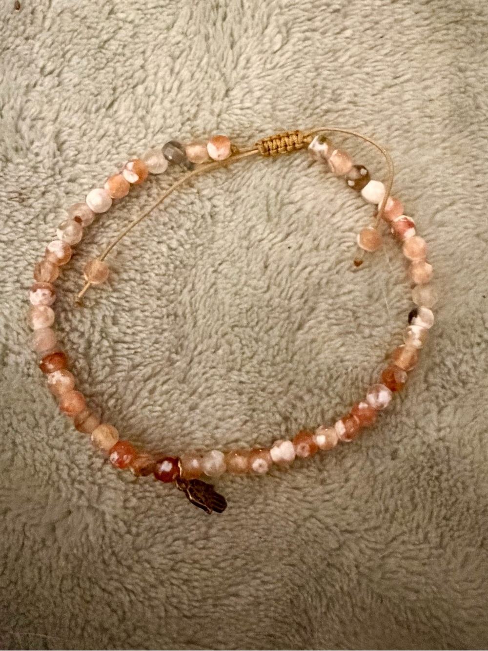 Flower Agate Faceted Gemstone Beaded Macrame Bracelet Hamsa Hand